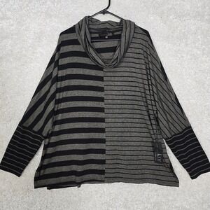 Liv by Habitat Womens Sweater Large Gray Black Striped Cowl Neck Stretch